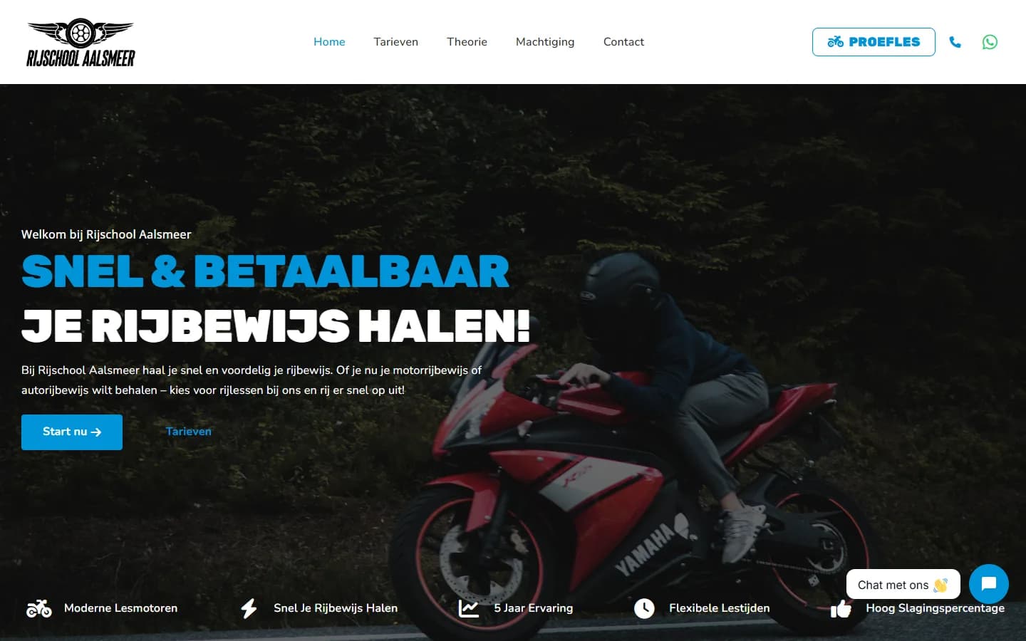 Homepage of Rijschool Aalsmeer, a website we designed, built and host